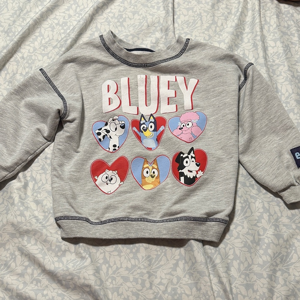 Bluey Grey Crewneck Sweatshirt with Character Hearts